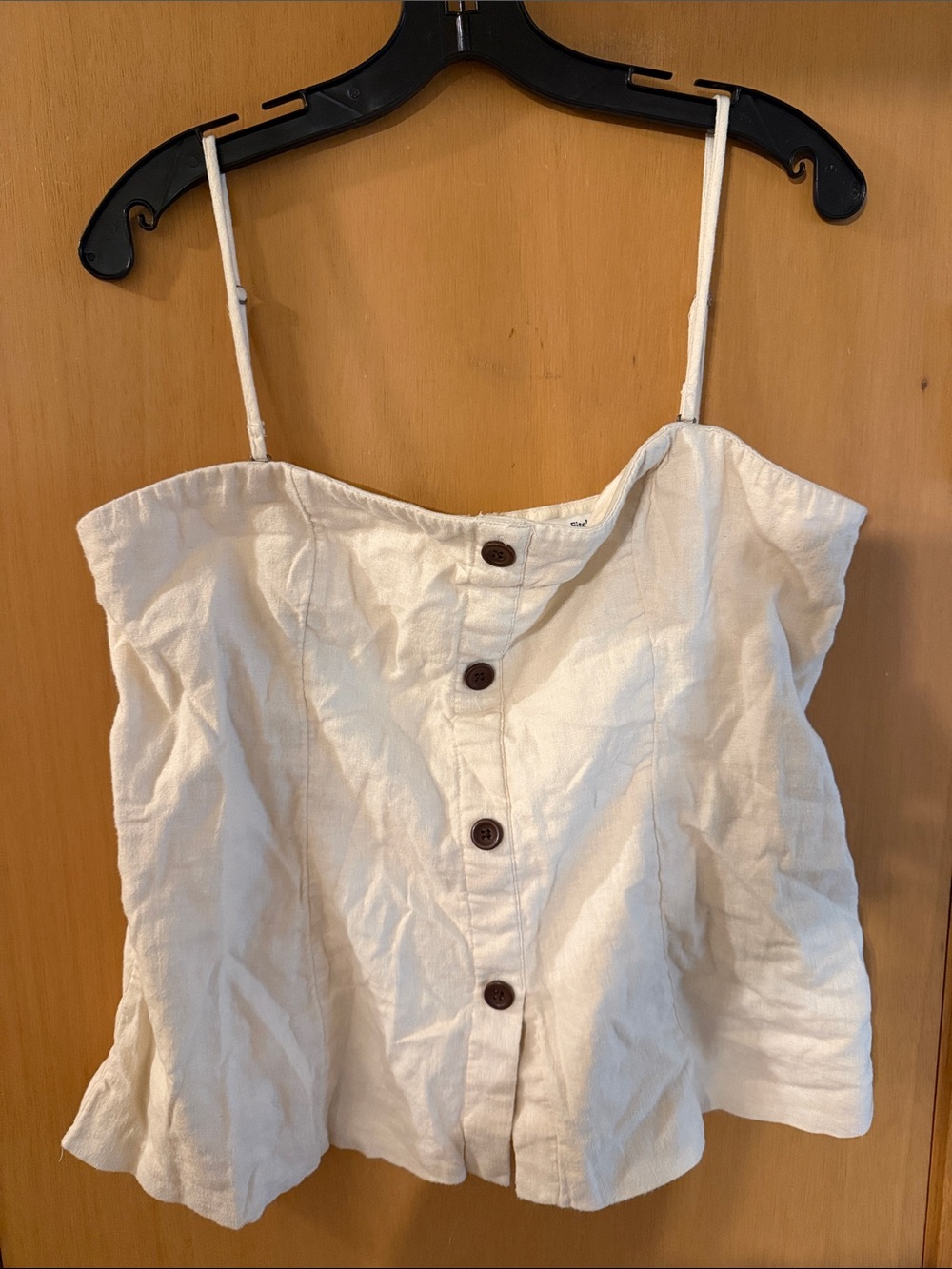Abercrombie & Fitch Women’s Smocked Button-Front Linen Cami Tank Cream Large